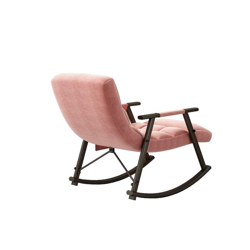 Folding Lounge Rocking Chair with Adjustable High Back, Footrest & Side Pockets