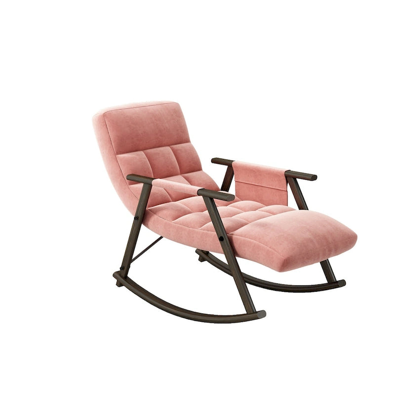 Folding Lounge Rocking Chair with Adjustable High Back, Footrest & Side Pockets