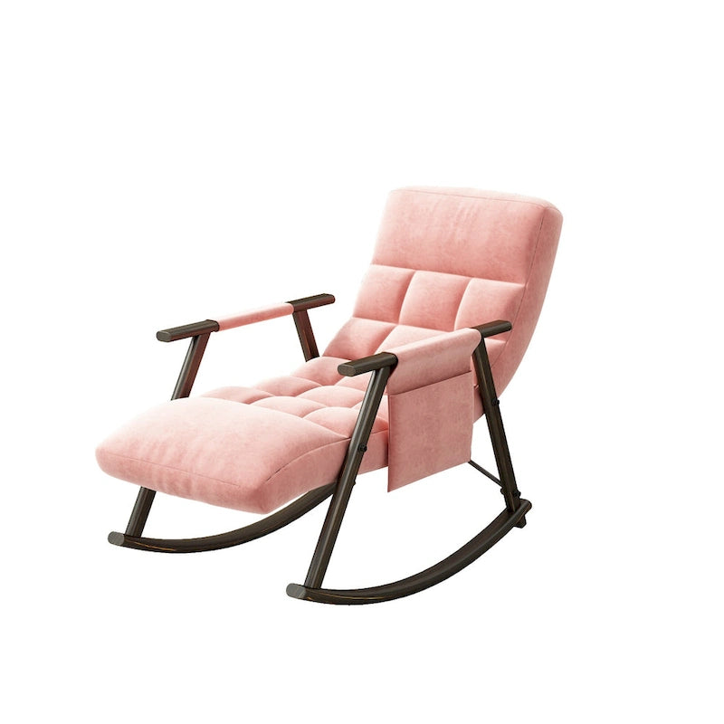 Folding Lounge Rocking Chair with Adjustable High Back, Footrest & Side Pockets