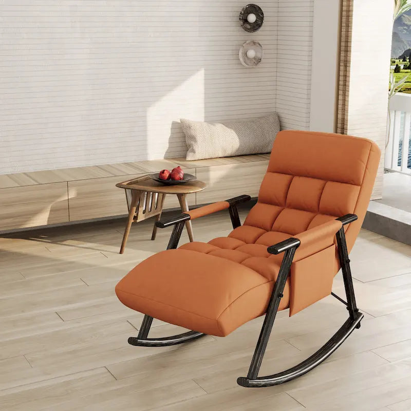 Folding Lounge Rocking Chair with Adjustable High Back, Footrest & Side Pockets