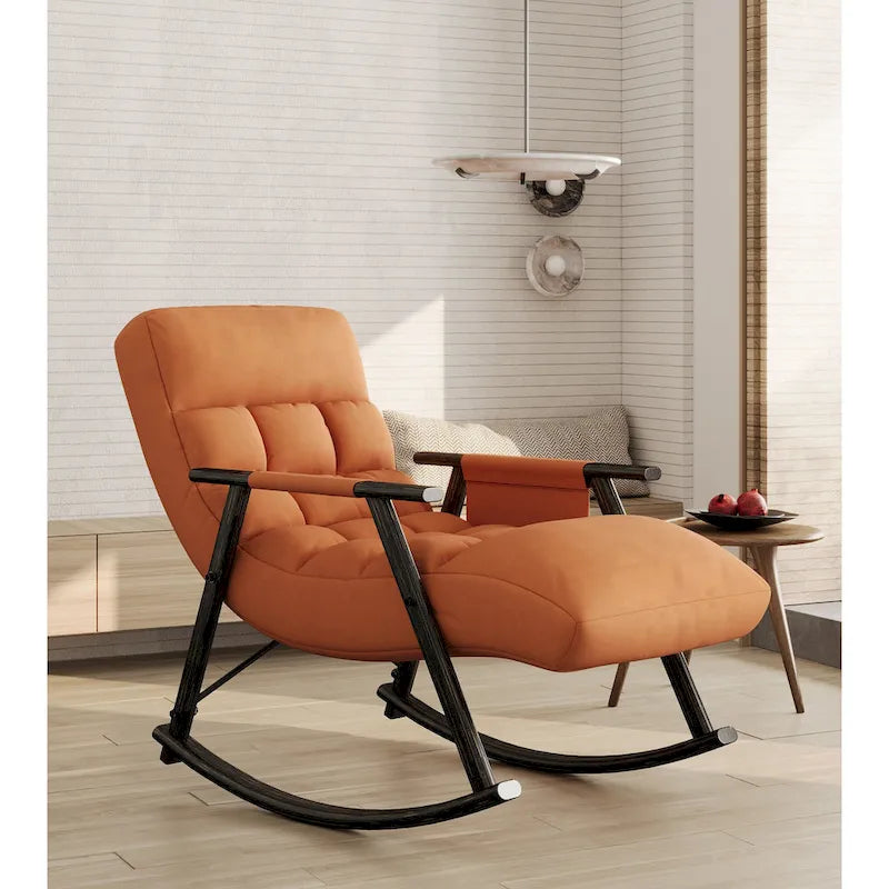Folding Lounge Rocking Chair with Adjustable High Back, Footrest & Side Pockets