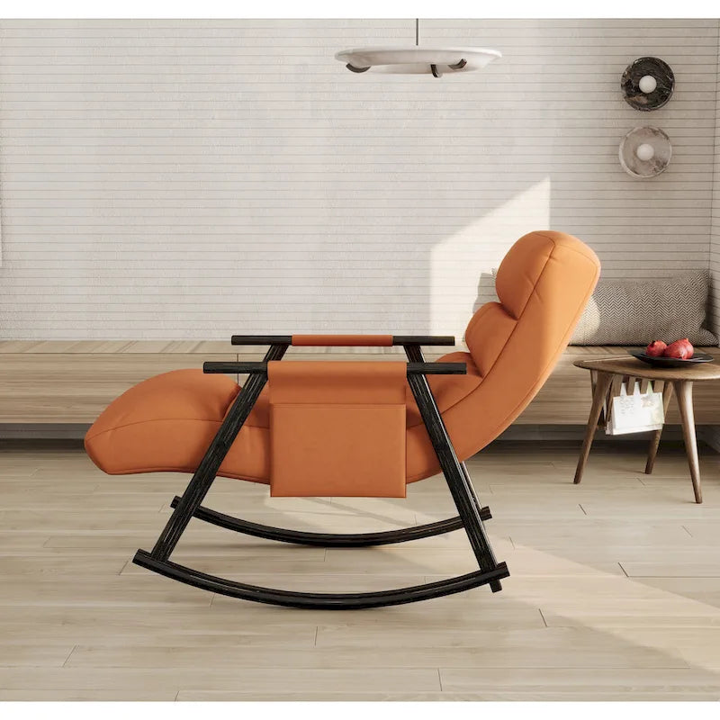 Folding Lounge Rocking Chair with Adjustable High Back, Footrest & Side Pockets
