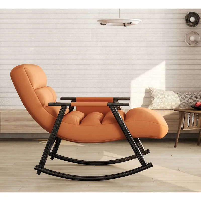 Folding Lounge Rocking Chair with Adjustable High Back, Footrest & Side Pockets