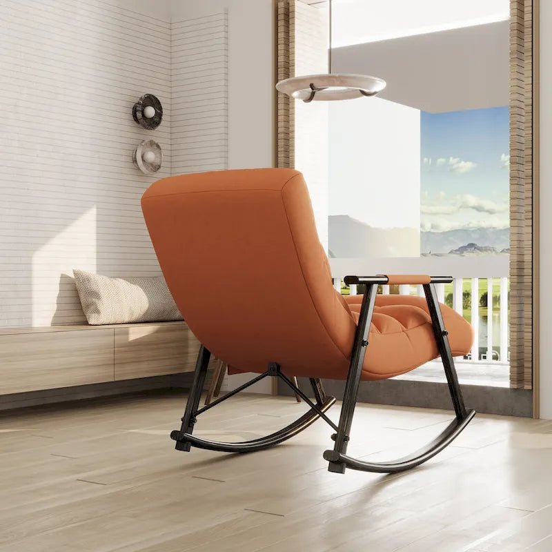 Folding Lounge Rocking Chair with Adjustable High Back, Footrest & Side Pockets