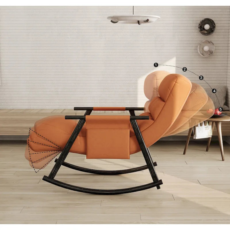 Folding Lounge Rocking Chair with Adjustable High Back, Footrest & Side Pockets