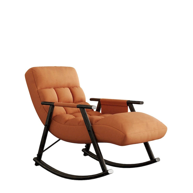 Folding Lounge Rocking Chair with Adjustable High Back, Footrest & Side Pockets