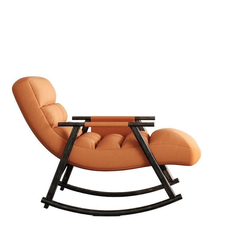 Folding Lounge Rocking Chair with Adjustable High Back, Footrest & Side Pockets