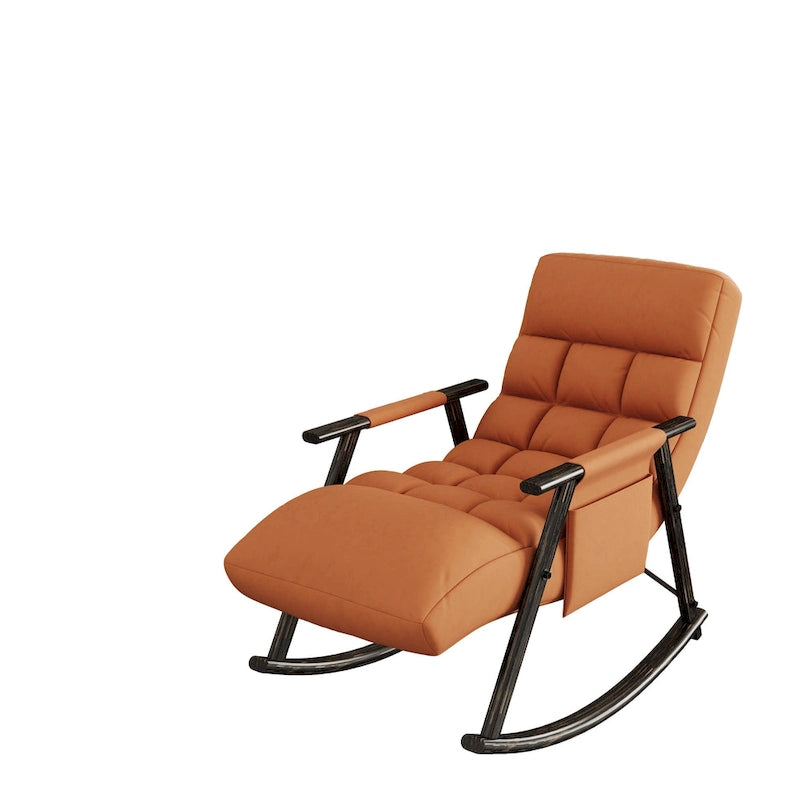 Folding Lounge Rocking Chair with Adjustable High Back, Footrest & Side Pockets