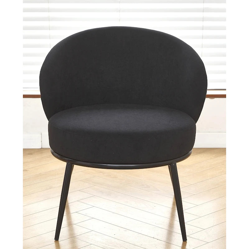 Mid-Century Velvet Accent Chair with Channel Tufting & Slender Metal Legs
