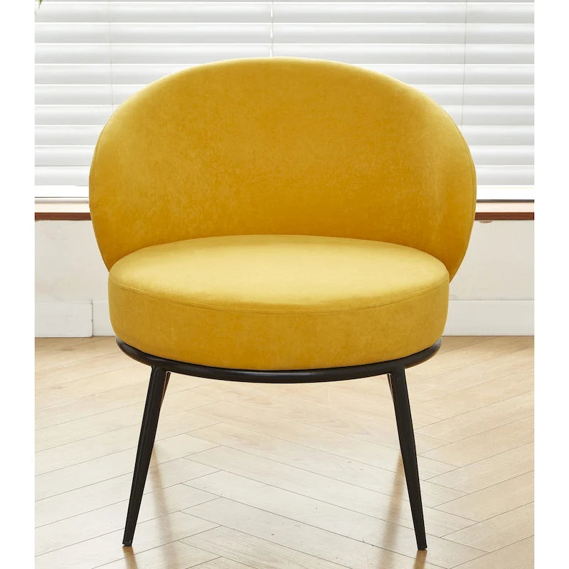 Mid-Century Velvet Accent Chair with Channel Tufting & Slender Metal Legs