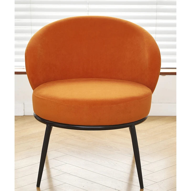 Mid-Century Velvet Accent Chair with Channel Tufting & Slender Metal Legs