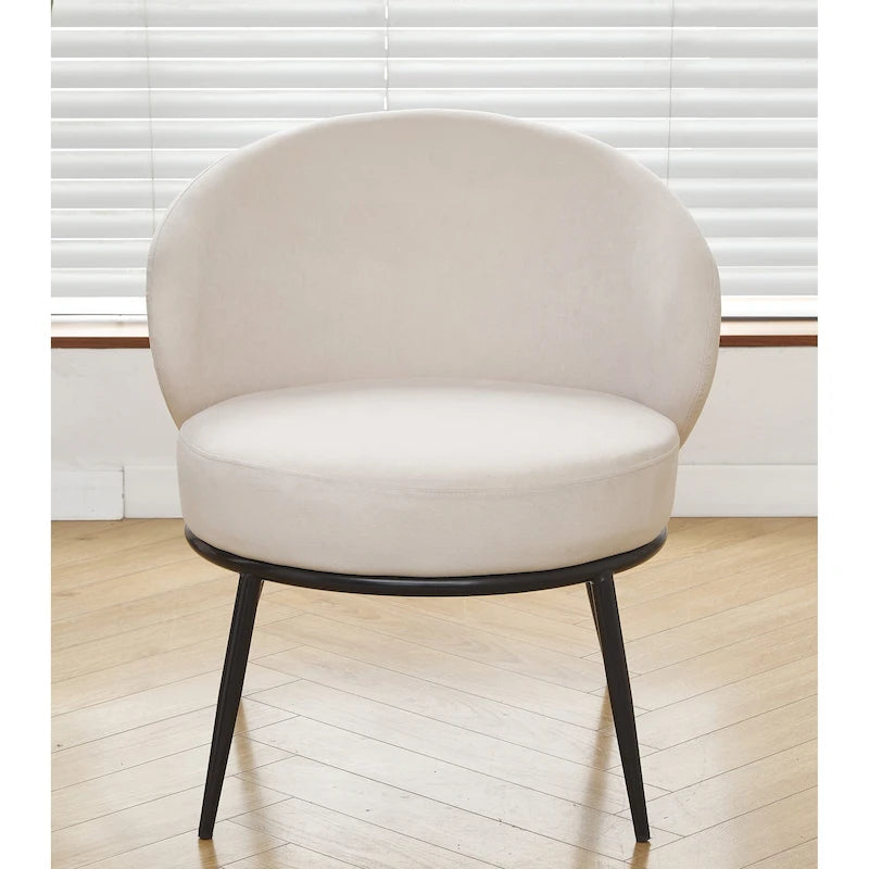 Mid-Century Velvet Accent Chair with Channel Tufting & Slender Metal Legs