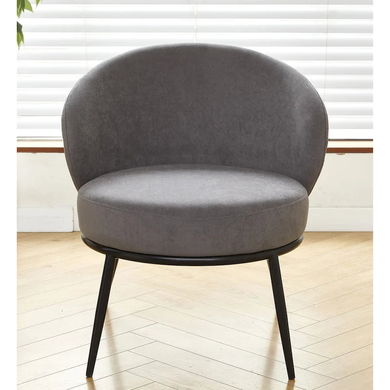 Mid-Century Velvet Accent Chair with Channel Tufting & Slender Metal Legs