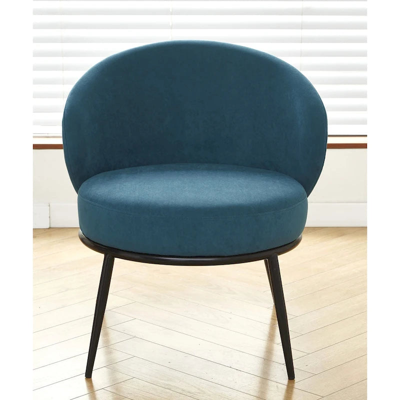 Mid-Century Velvet Accent Chair with Channel Tufting & Slender Metal Legs
