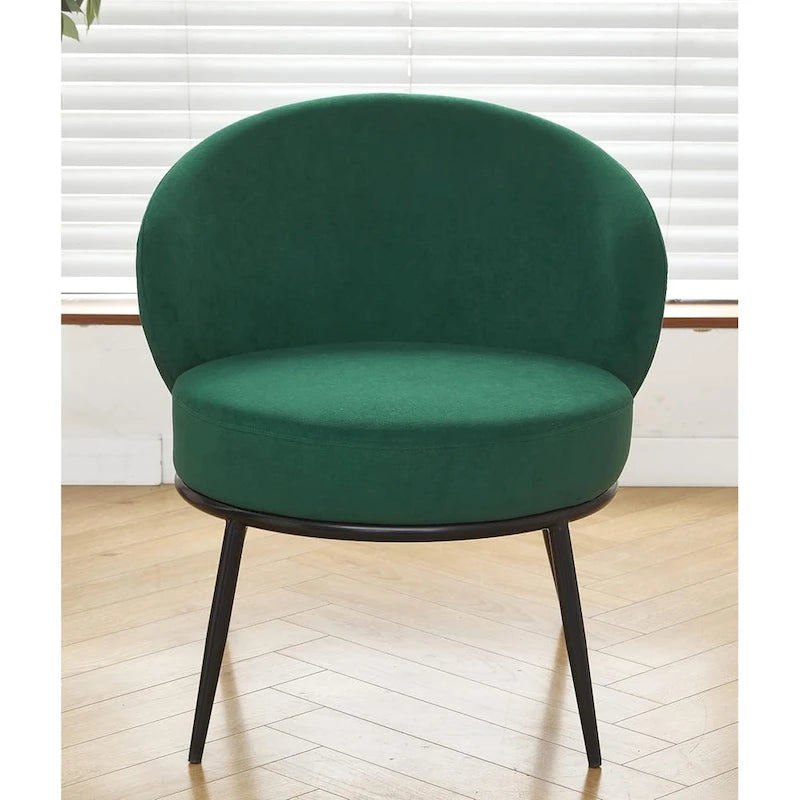 Mid-Century Velvet Accent Chair with Channel Tufting & Slender Metal Legs