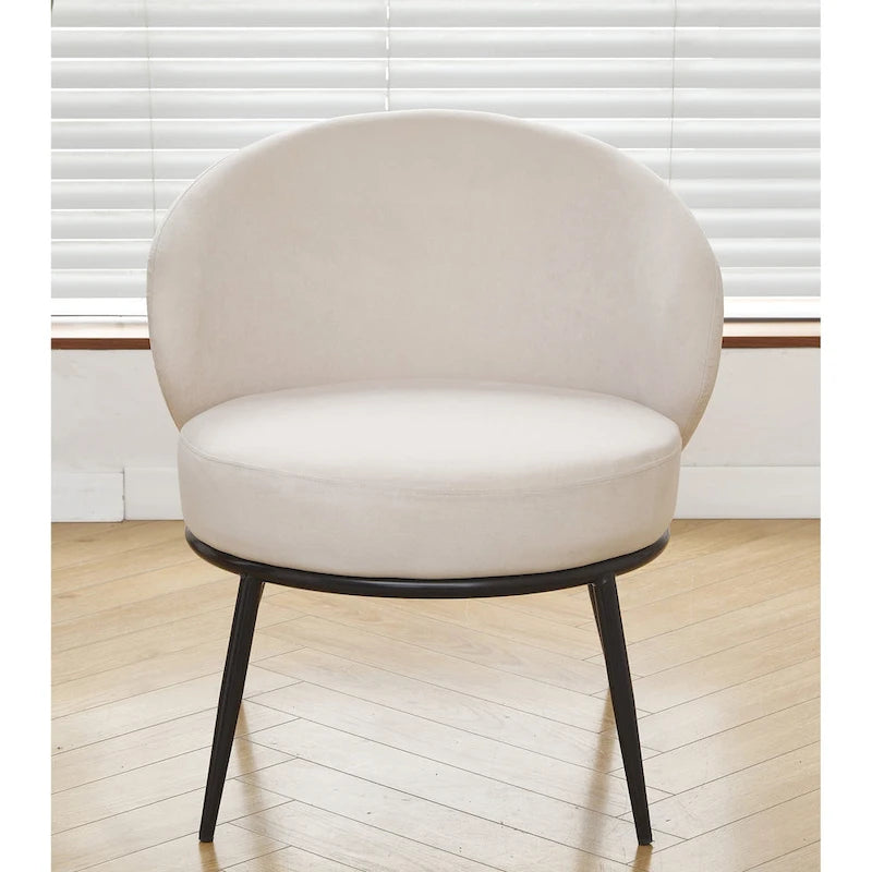 Mid-Century Velvet Accent Chair with Channel Tufting & Slender Metal Legs