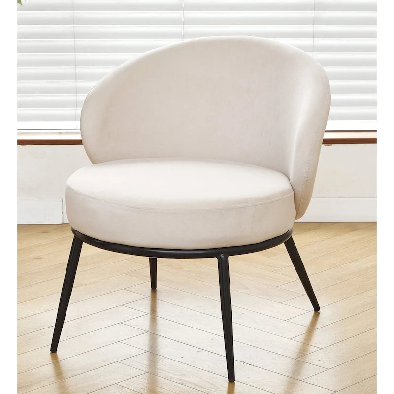 Mid-Century Velvet Accent Chair with Channel Tufting & Slender Metal Legs