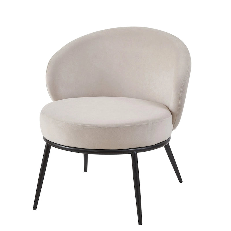 Mid-Century Velvet Accent Chair with Channel Tufting & Slender Metal Legs
