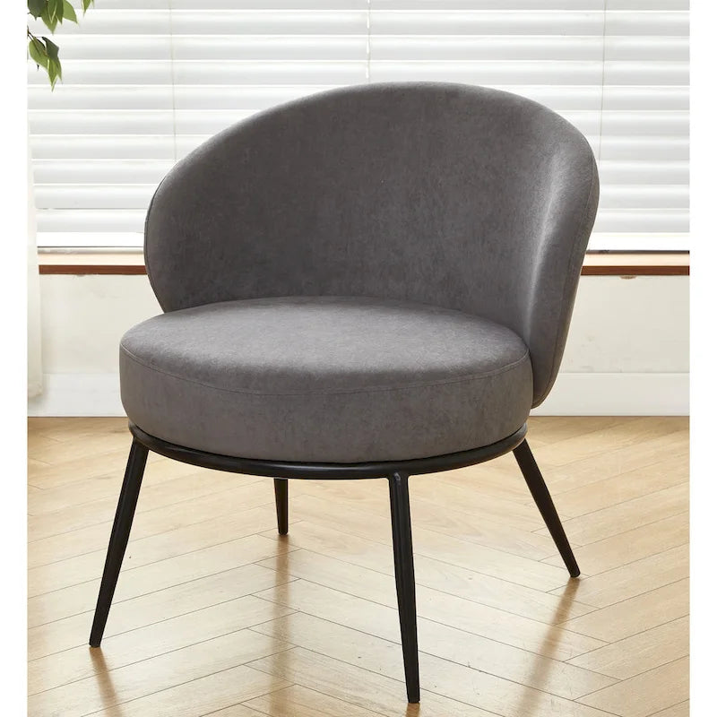 Mid-Century Velvet Accent Chair with Channel Tufting & Slender Metal Legs