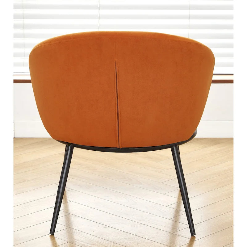 Mid-Century Velvet Accent Chair with Channel Tufting & Slender Metal Legs