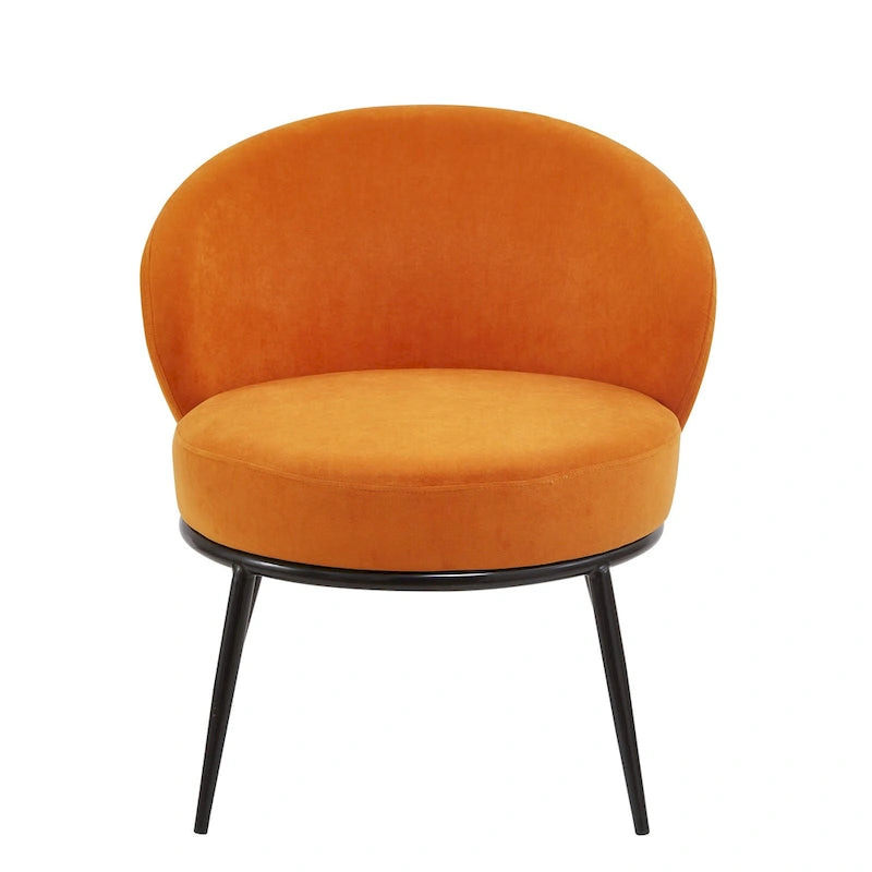 Mid-Century Velvet Accent Chair with Channel Tufting & Slender Metal Legs