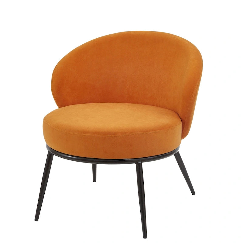 Mid-Century Velvet Accent Chair with Channel Tufting & Slender Metal Legs
