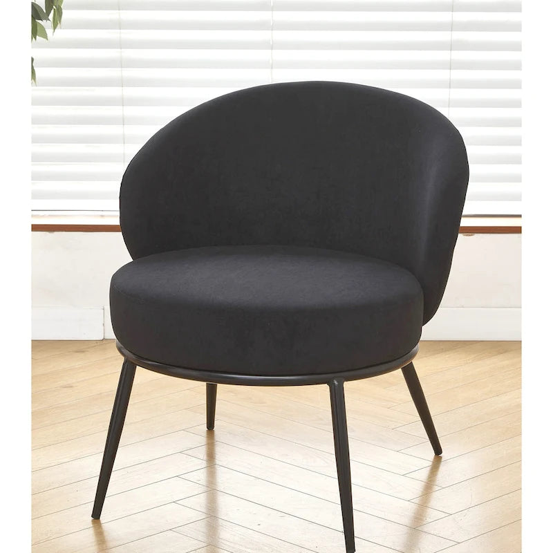 Mid-Century Velvet Accent Chair with Channel Tufting & Slender Metal Legs