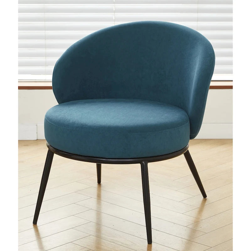 Mid-Century Velvet Accent Chair with Channel Tufting & Slender Metal Legs