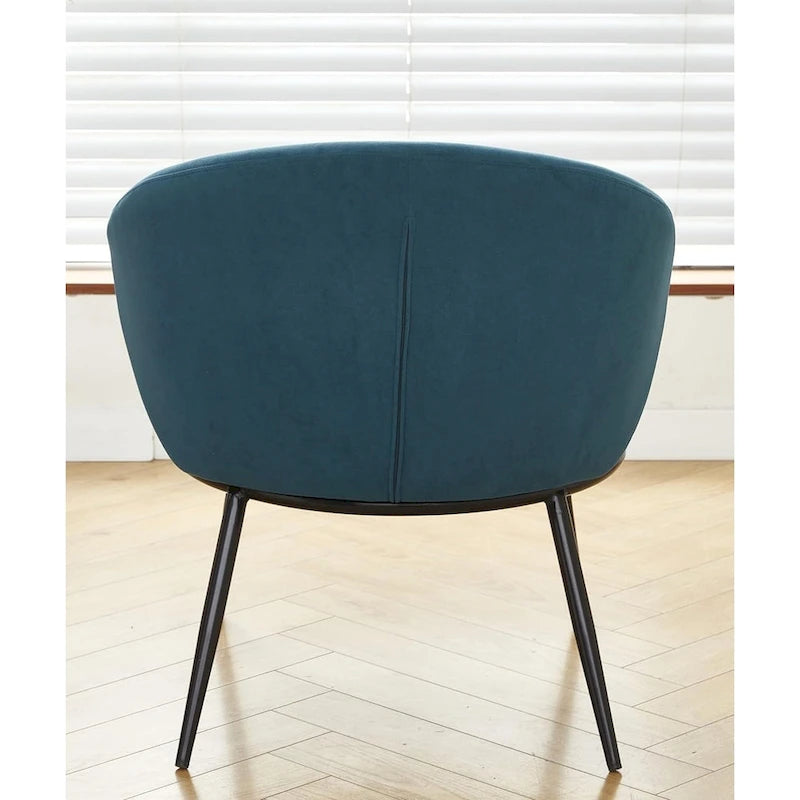 Mid-Century Velvet Accent Chair with Channel Tufting & Slender Metal Legs