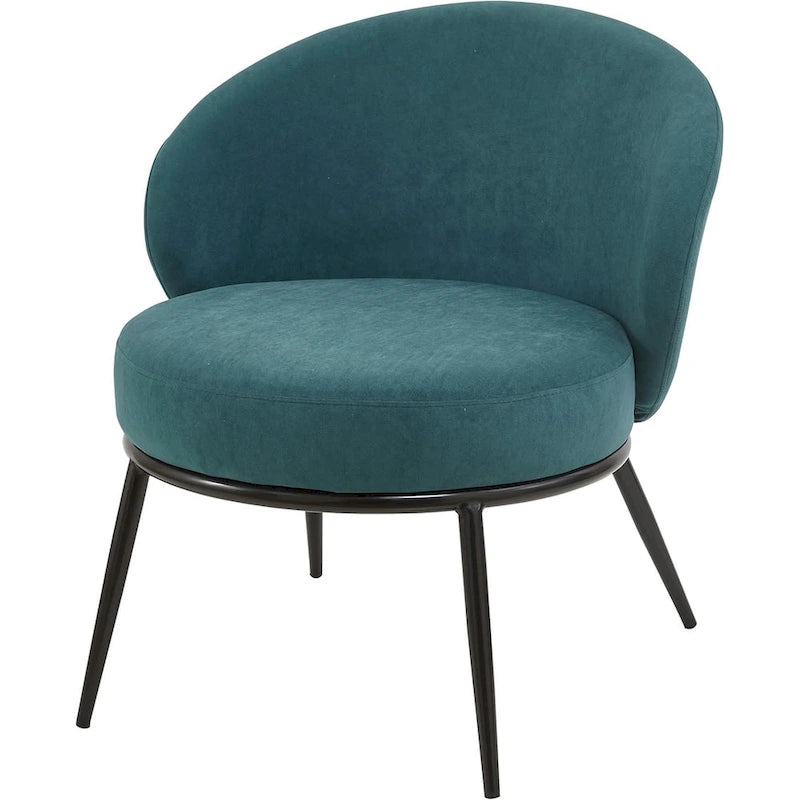 Mid-Century Velvet Accent Chair with Channel Tufting & Slender Metal Legs