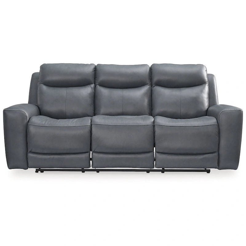 89" Power Reclining Sofa with Adjustable Headrest & USB Port, Steel Leather