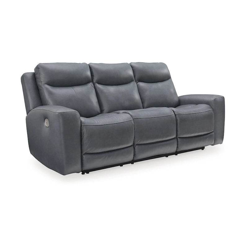 89" Power Reclining Sofa with Adjustable Headrest & USB Port, Steel Leather