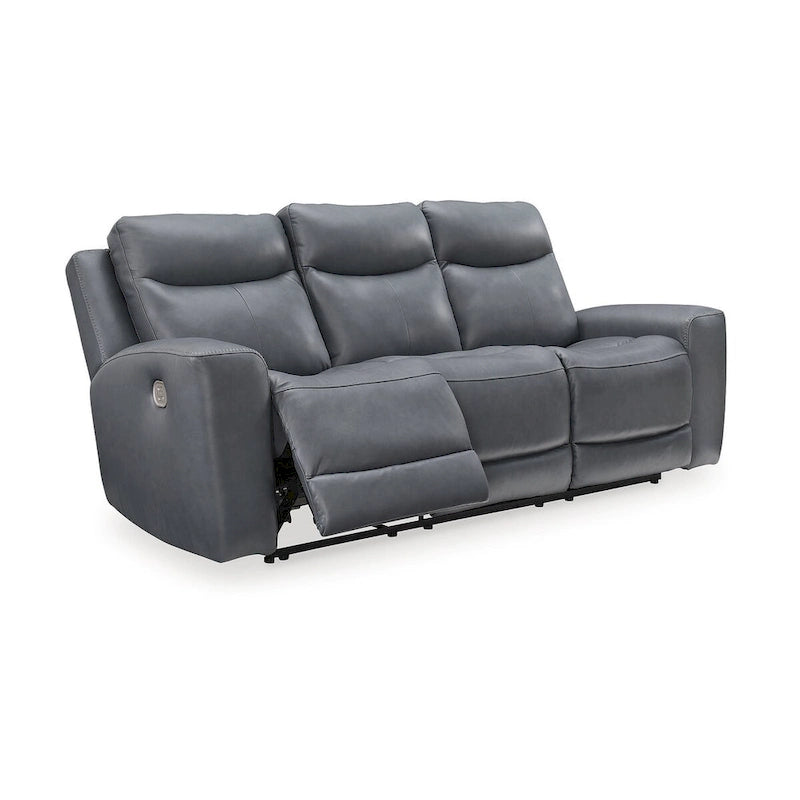 89" Power Reclining Sofa with Adjustable Headrest & USB Port, Steel Leather