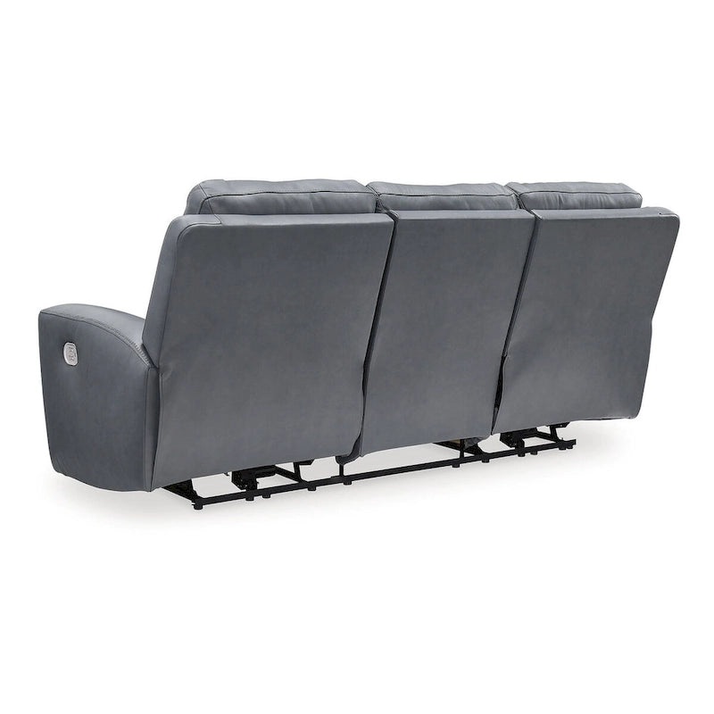 89" Power Reclining Sofa with Adjustable Headrest & USB Port, Steel Leather