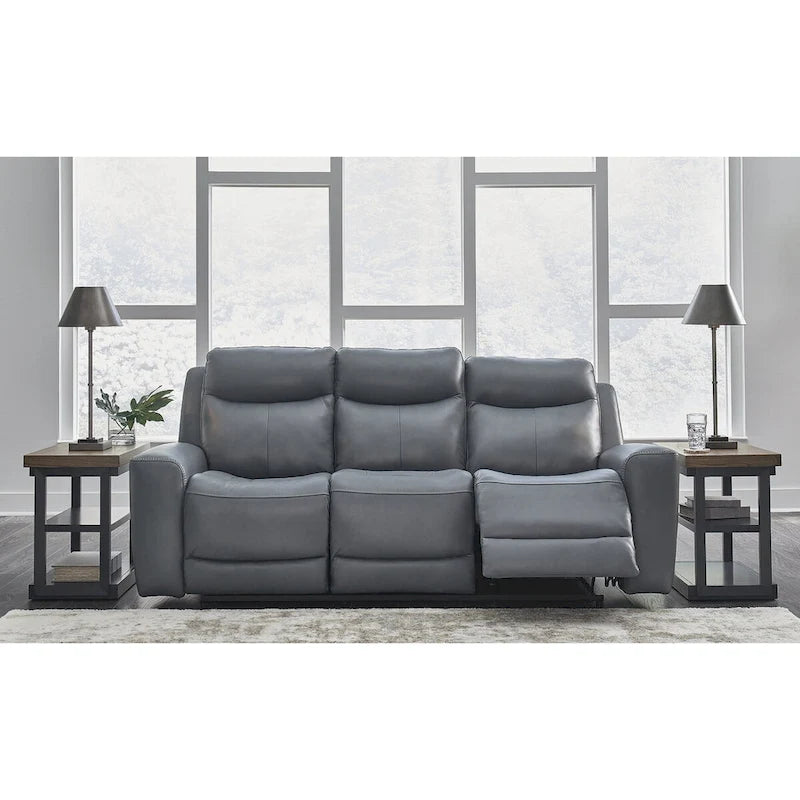 89" Power Reclining Sofa with Adjustable Headrest & USB Port, Steel Leather