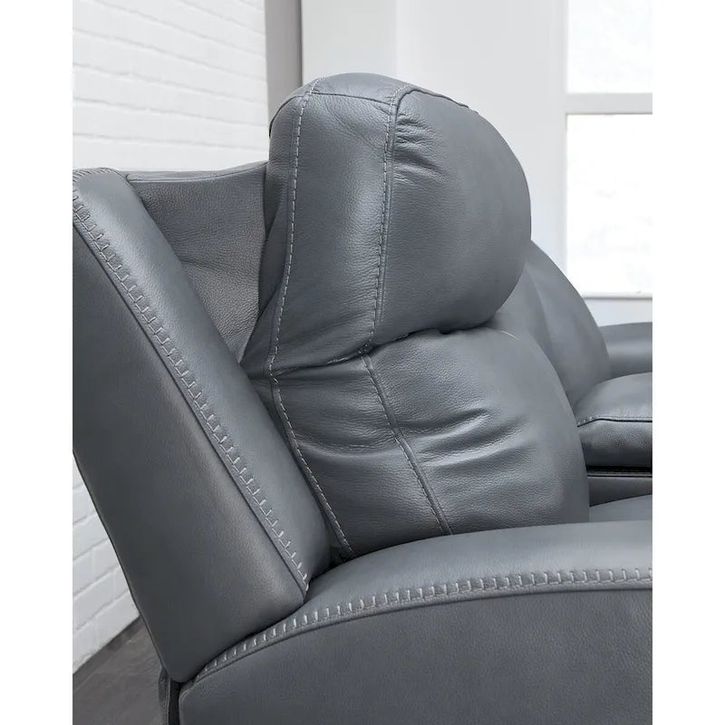 89" Power Reclining Sofa with Adjustable Headrest & USB Port, Steel Leather