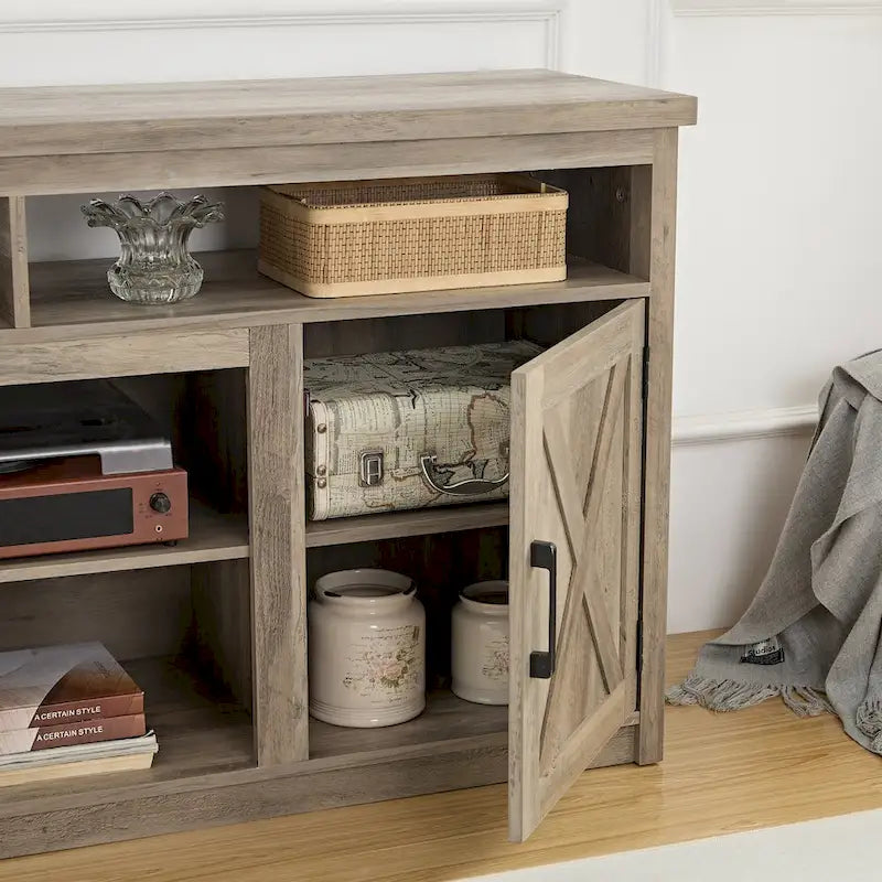 Farmhouse Barn Door TV Stand with Open & Closed Storage — Fits TVs up to 65"