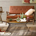Mid-Century Modern Coffee Table with Golden Bronze Top & Wire Metal Frame