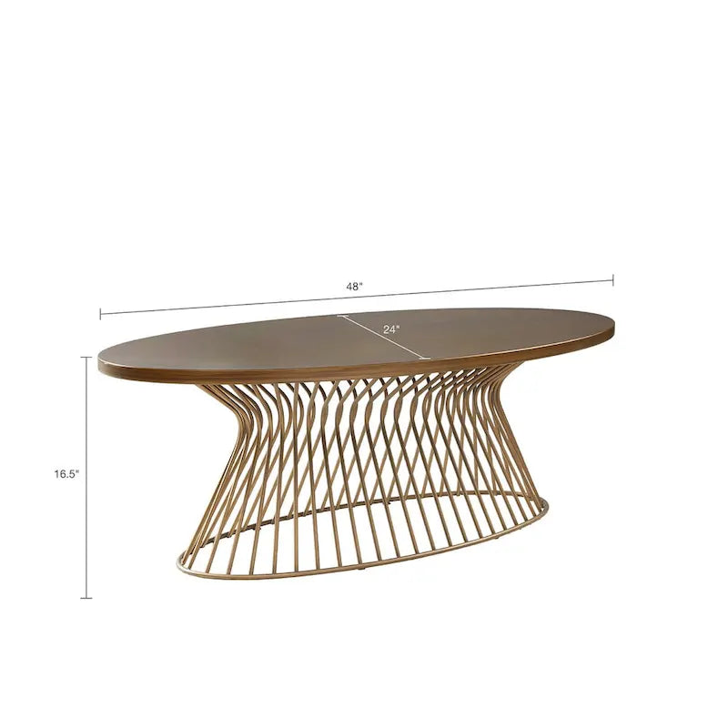 Mid-Century Modern Coffee Table with Golden Bronze Top & Wire Metal Frame