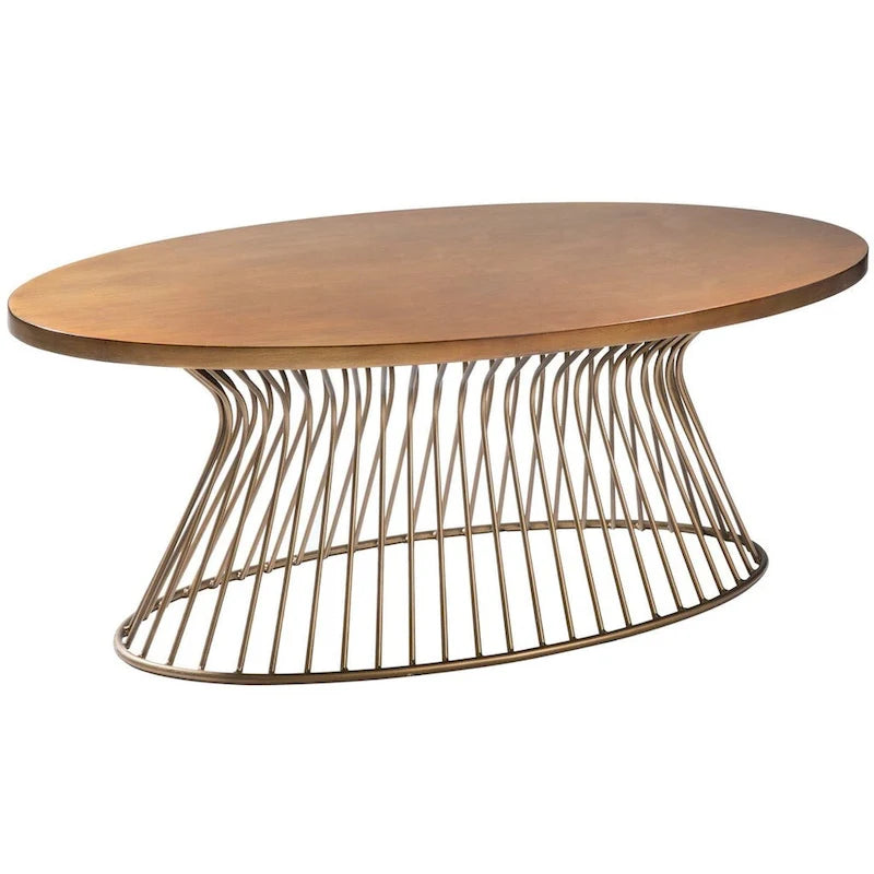 Mid-Century Modern Coffee Table with Golden Bronze Top & Wire Metal Frame