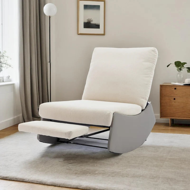 Upholstered Rocking Recliner with Adjustable Backrest & Footrest
