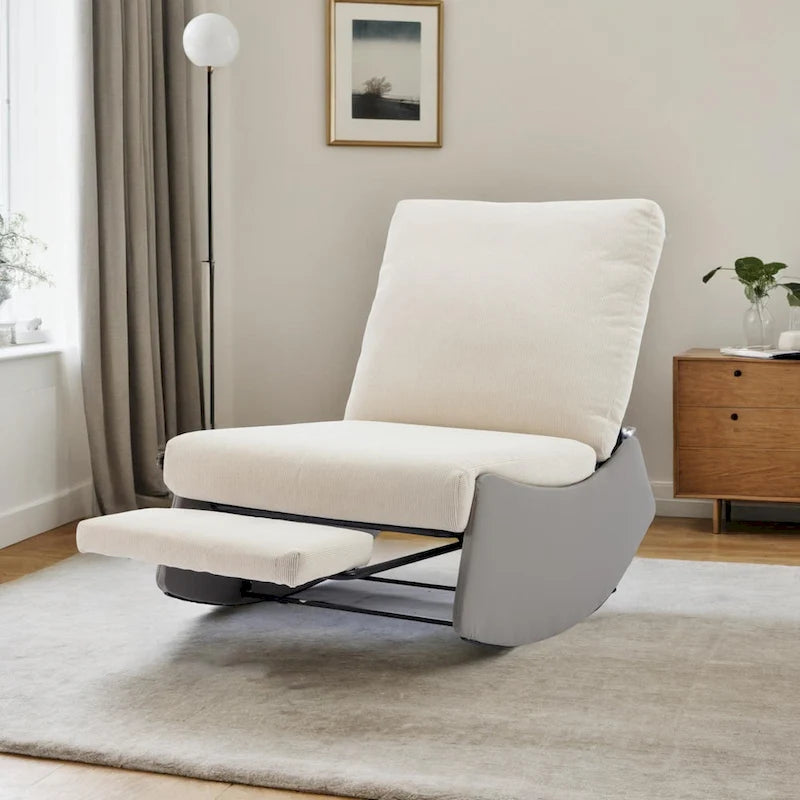 Upholstered Rocking Recliner with Adjustable Backrest & Footrest