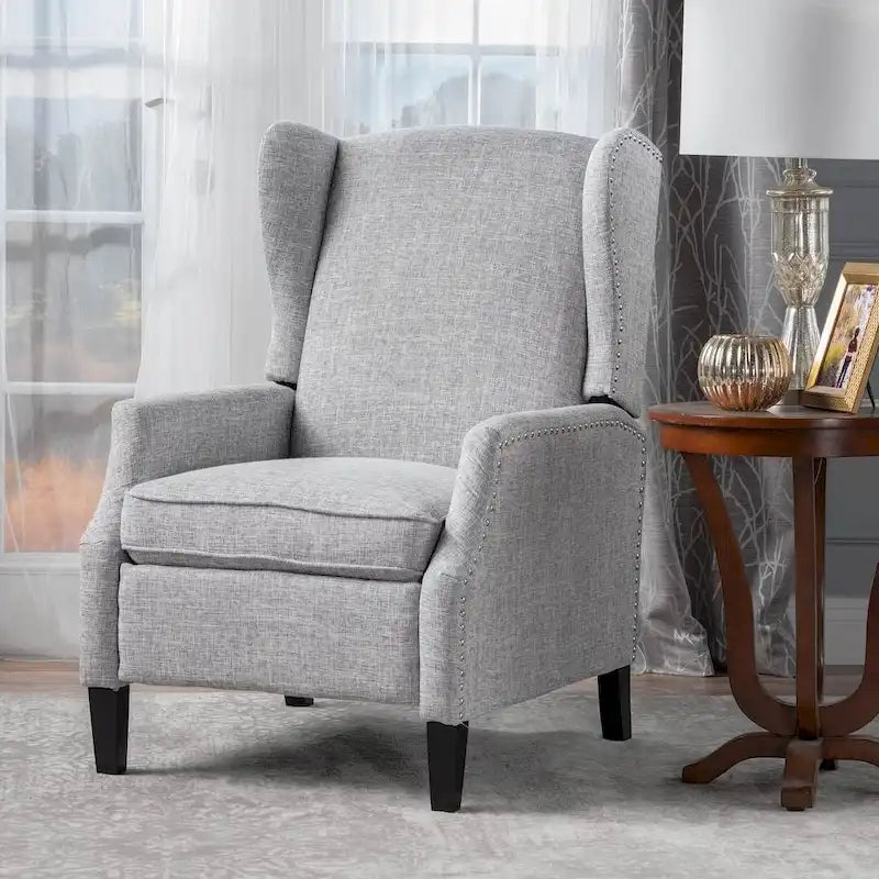 Traditional Wingback Fabric Recliner Chair with Studded Border & Padded Cushion