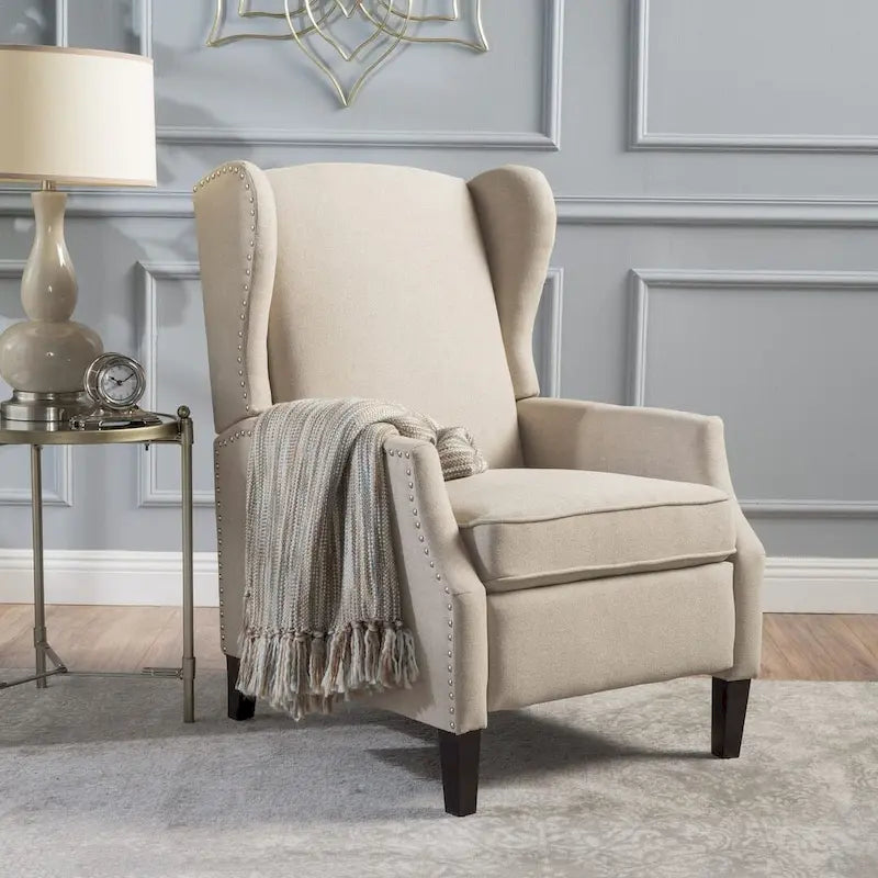 Traditional Wingback Fabric Recliner Chair with Studded Border & Padded Cushion