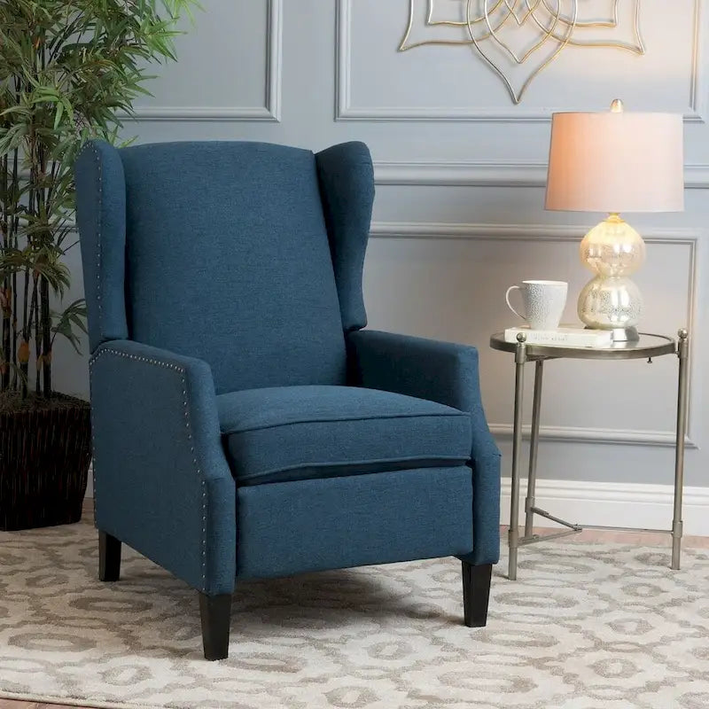 Traditional Wingback Fabric Recliner Chair with Studded Border & Padded Cushion