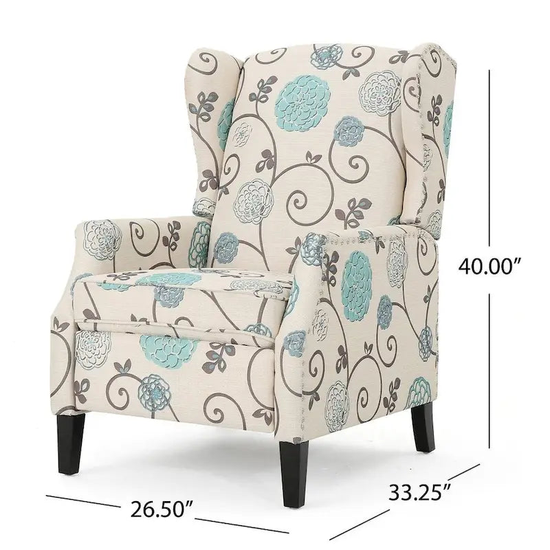 Traditional Wingback Fabric Recliner Chair with Studded Border & Padded Cushion