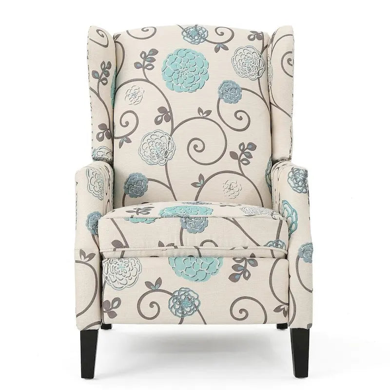 Traditional Wingback Fabric Recliner Chair with Studded Border & Padded Cushion