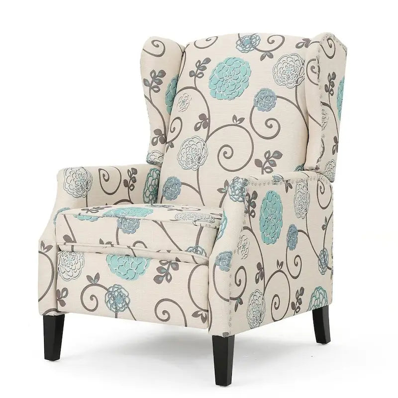 Traditional Wingback Fabric Recliner Chair with Studded Border & Padded Cushion