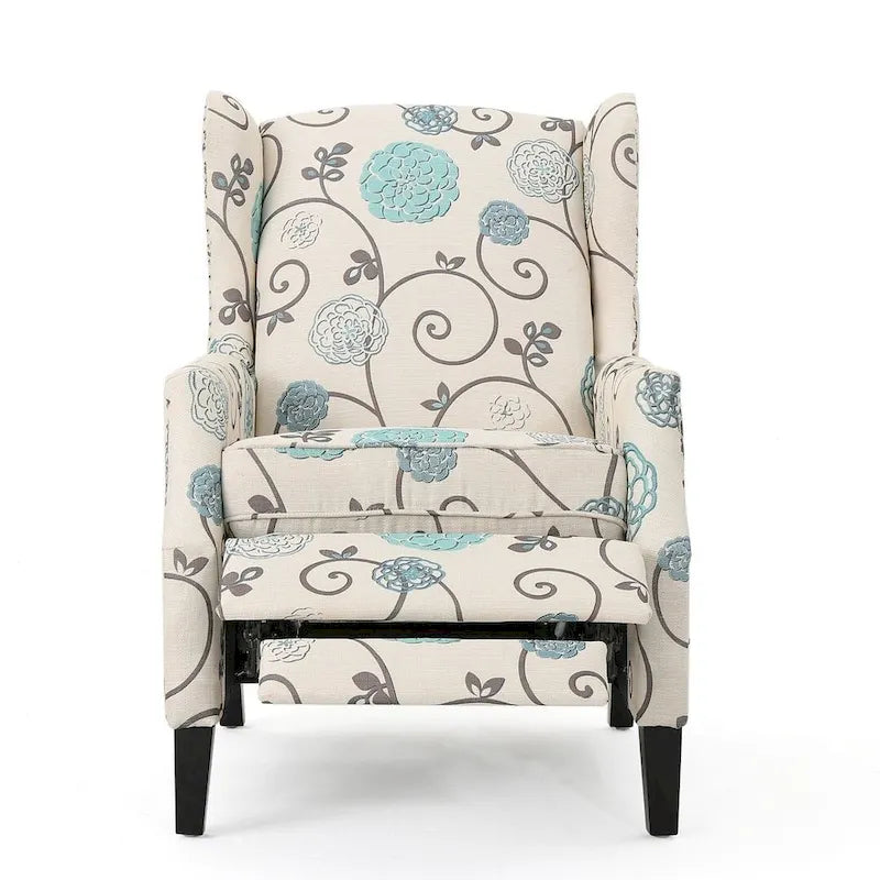 Traditional Wingback Fabric Recliner Chair with Studded Border & Padded Cushion