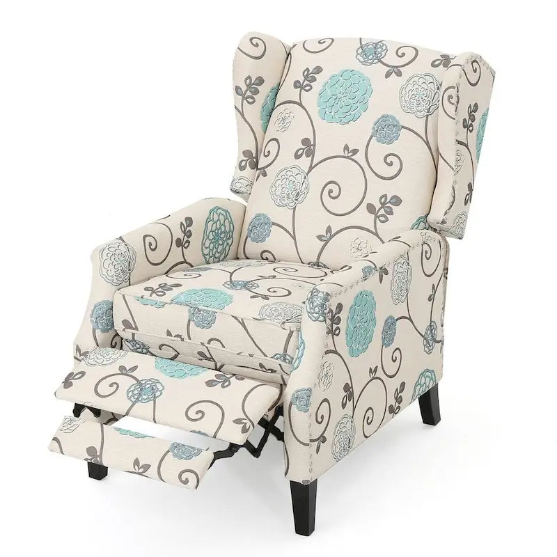 Traditional Wingback Fabric Recliner Chair with Studded Border & Padded Cushion